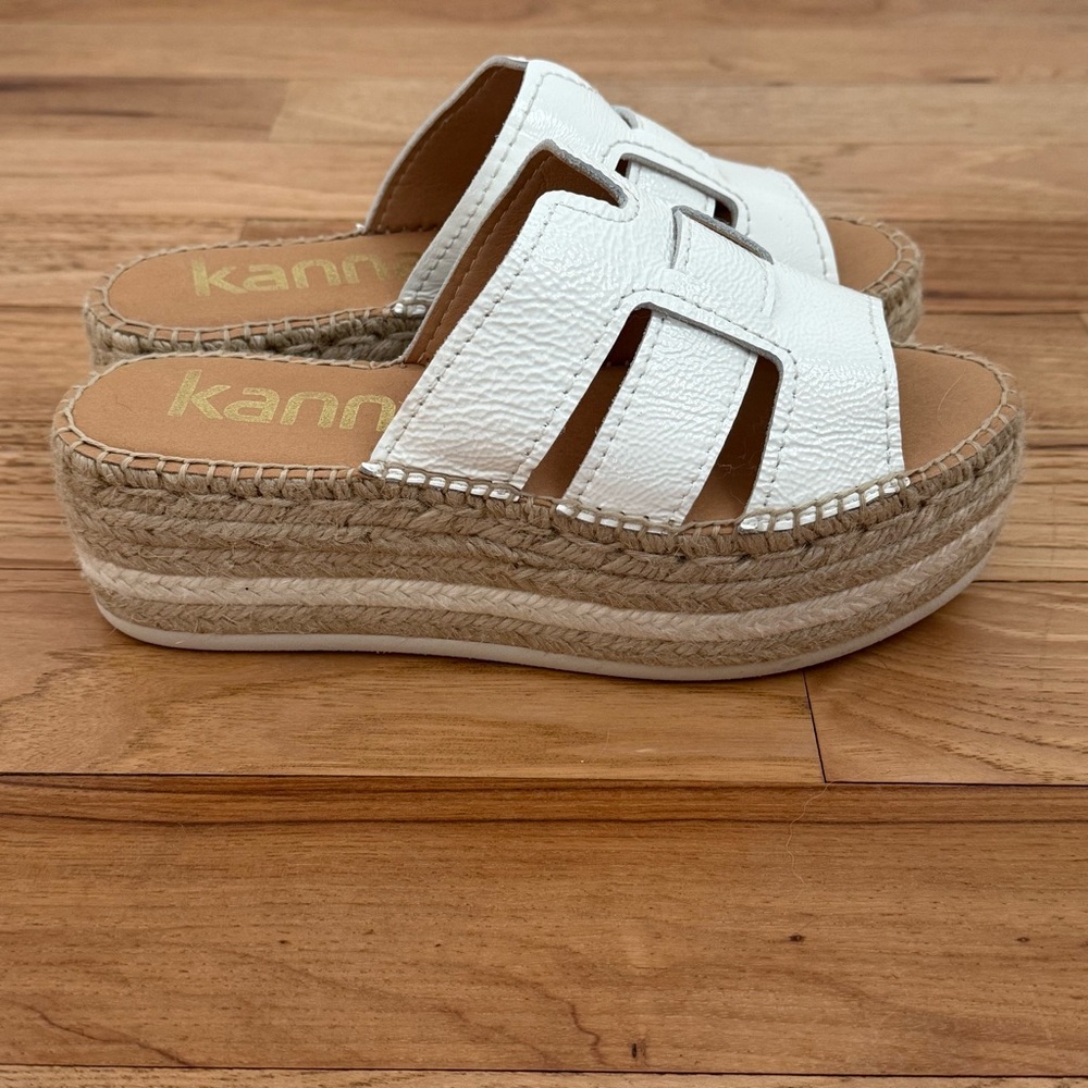 New Kanna White Patent Leather Platform Espadrilles Made In Spain Sz 40